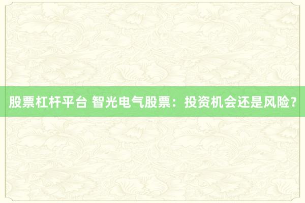 股票杠杆平台 智光电气股票：投资机会还是风险？