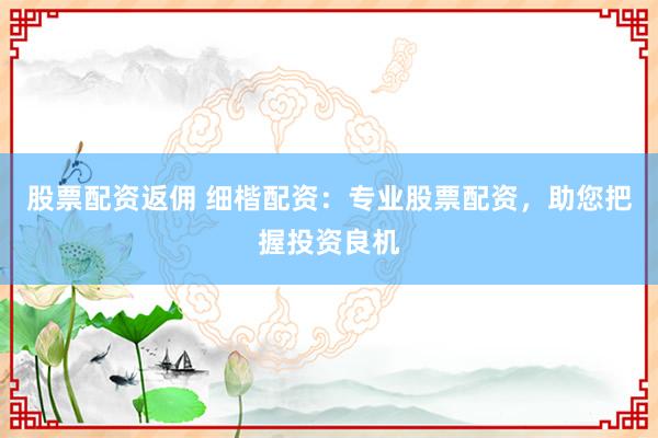股票配资返佣 细楷配资：专业股票配资，助您把握投资良机