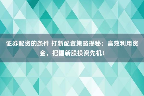 证券配资的条件 打新配资策略揭秘：高效利用资金，把握新股投资先机！