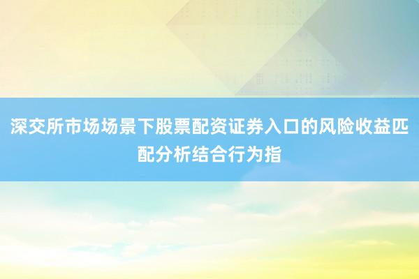 深交所市场场景下股票配资证券入口的风险收益匹配分析结合行为指