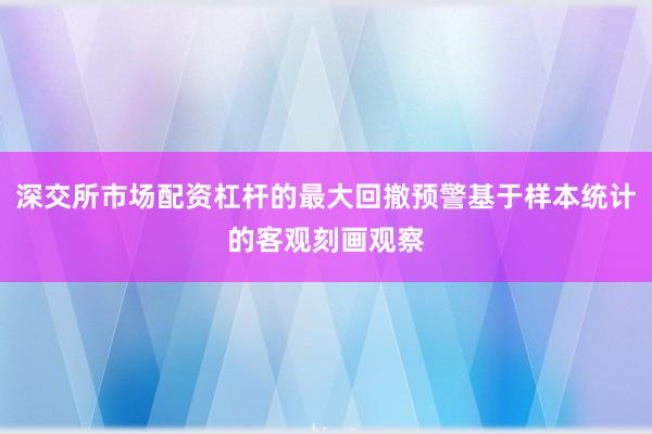 深交所市场配资杠杆的最大回撤预警基于样本统计的客观刻画观察