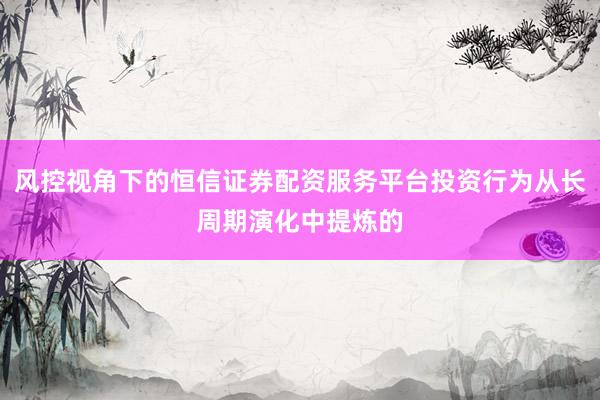 风控视角下的恒信证券配资服务平台投资行为从长周期演化中提炼的