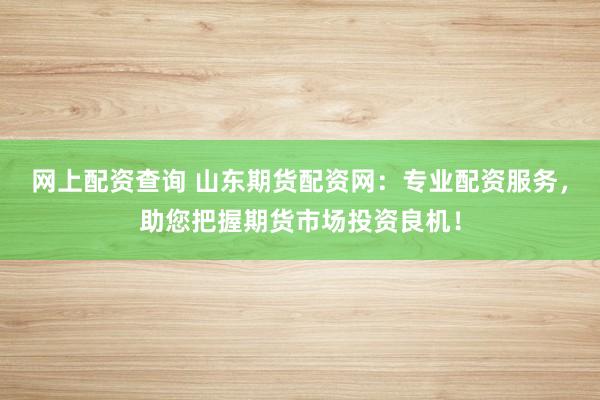 网上配资查询 山东期货配资网：专业配资服务，助您把握期货市场投资良机！